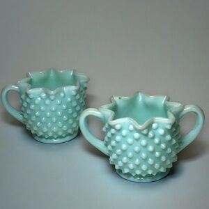 Fenton Pastel Green Hobnail Cream Sugar Set Antique